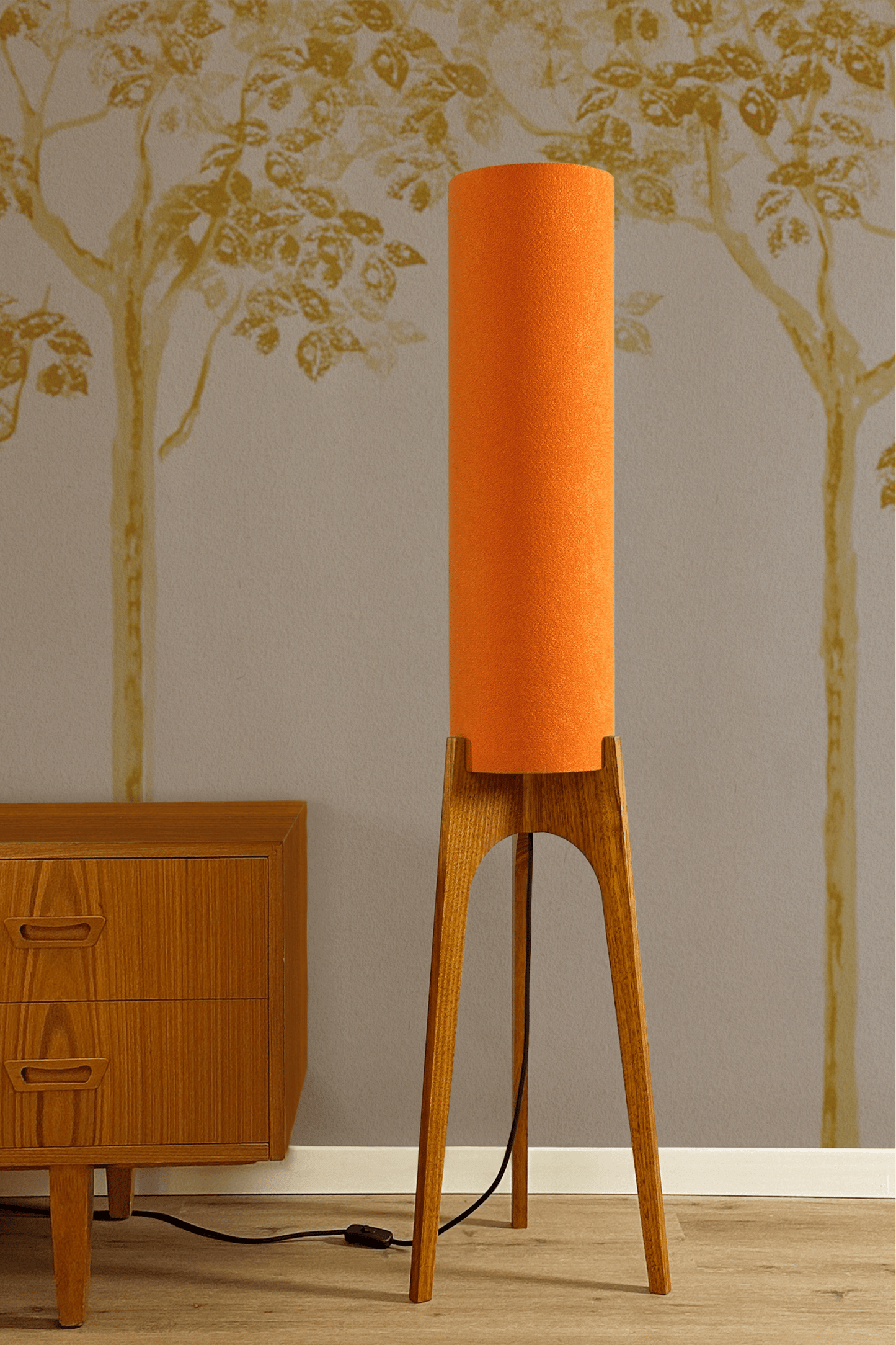 Orange - Recycled Fabric | Archie Rocket Floor Lamp - Mid - Century Modern inspired handmade Floor Lamp by Retro Duo.