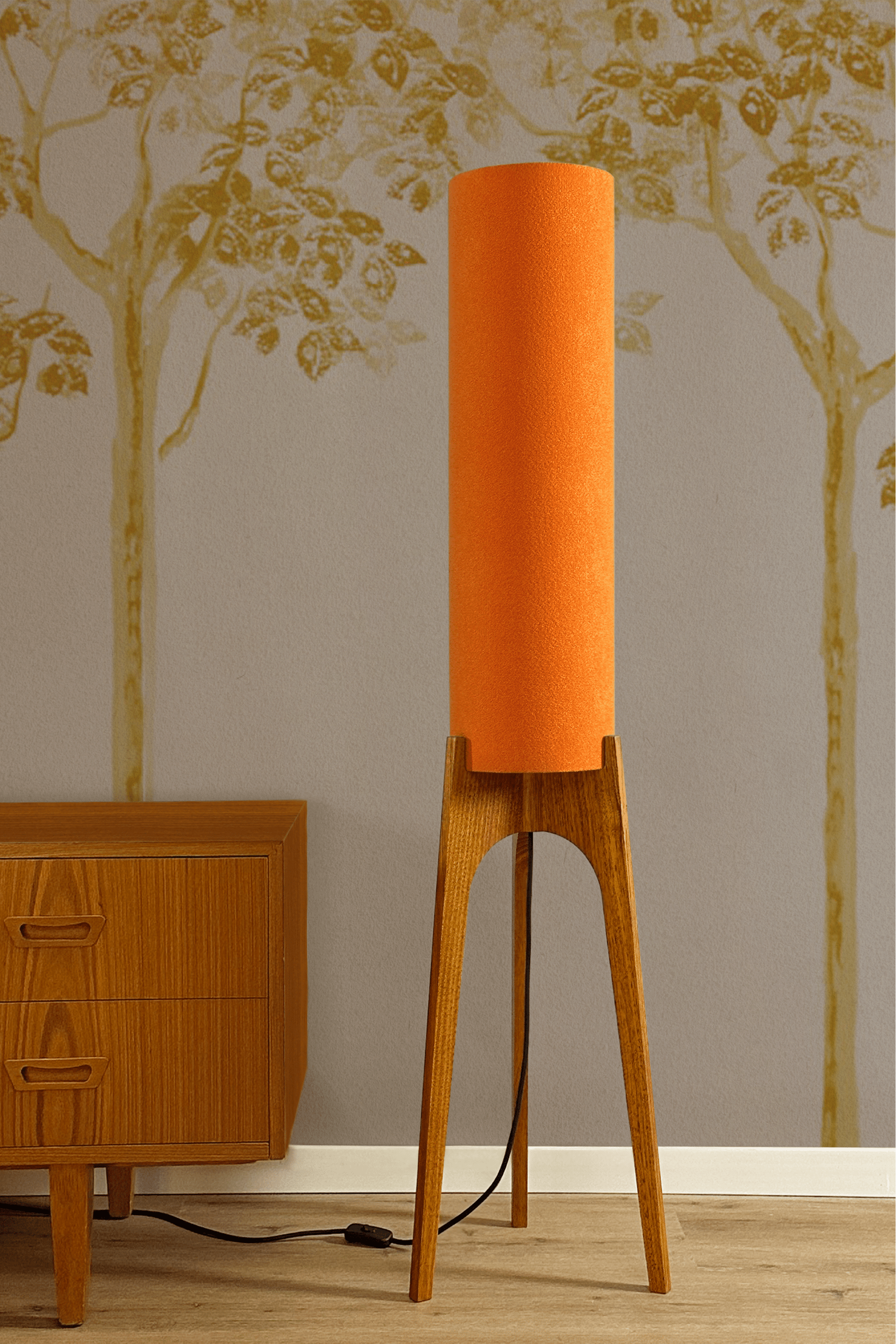 Orange - Recycled Fabric | Archie Rocket Floor Lamp - Mid - Century Modern inspired handmade Floor Lamp by Retro Duo.