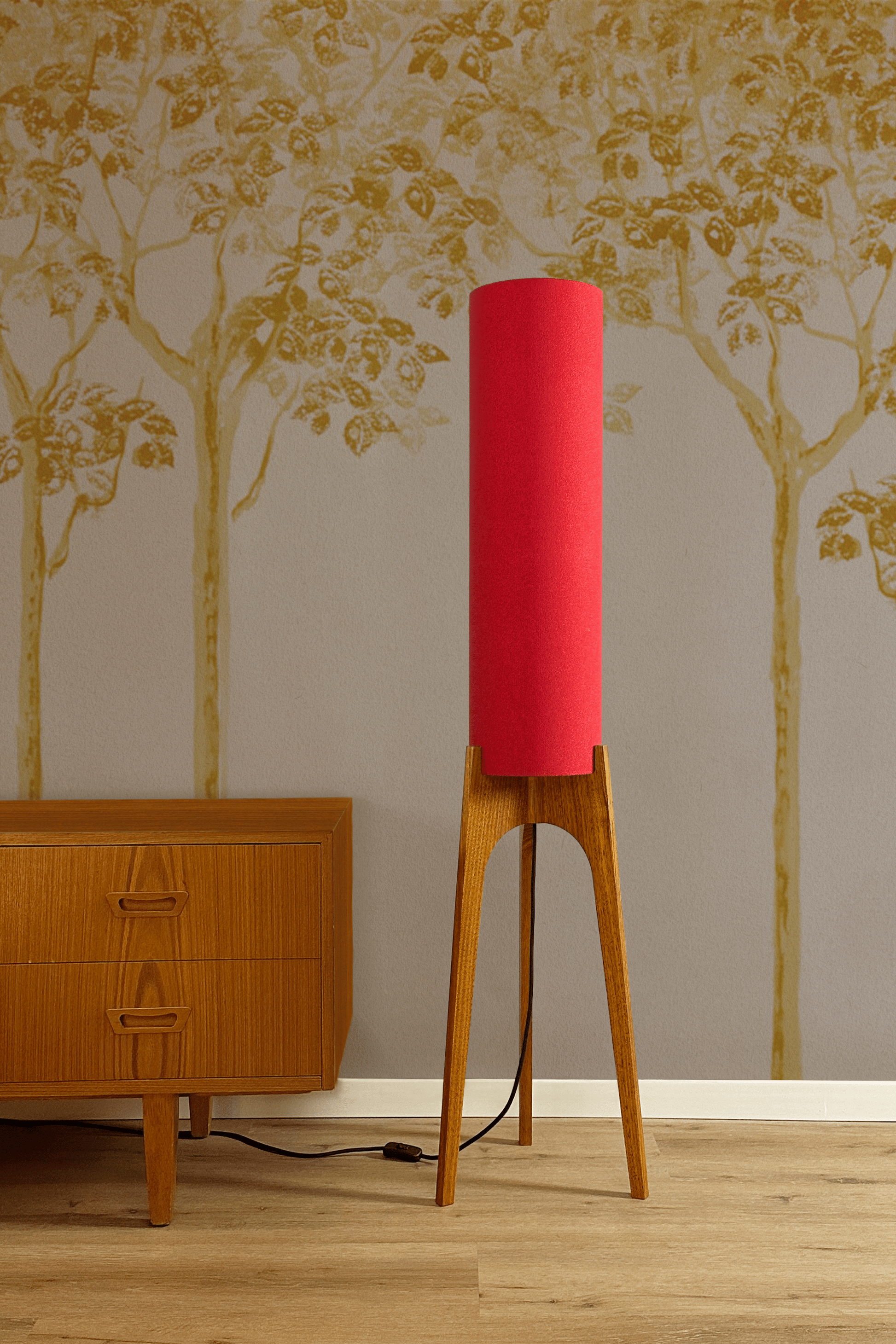 Red - Recycled Fabric | Archie Rocket Floor Lamp - Mid - Century Modern inspired handmade Floor Lamp by Retro Duo.