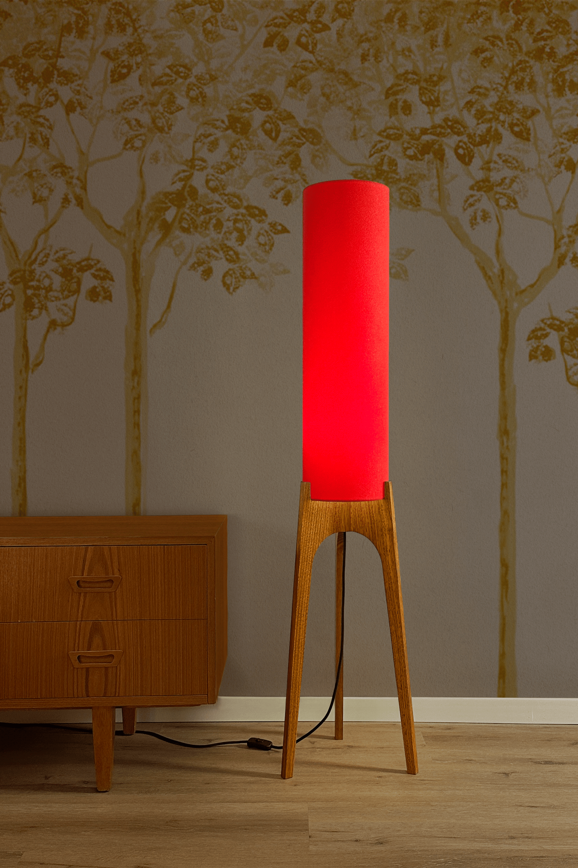Red - Recycled Fabric | Archie Rocket Floor Lamp - Mid - Century Modern inspired handmade Floor Lamp by Retro Duo.