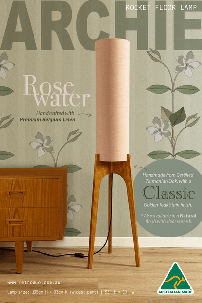Rosewater - Premium Linen | Archie Rocket Floor Lamp - Mid - Century Modern inspired handmade Floor Lamp by Retro Duo.