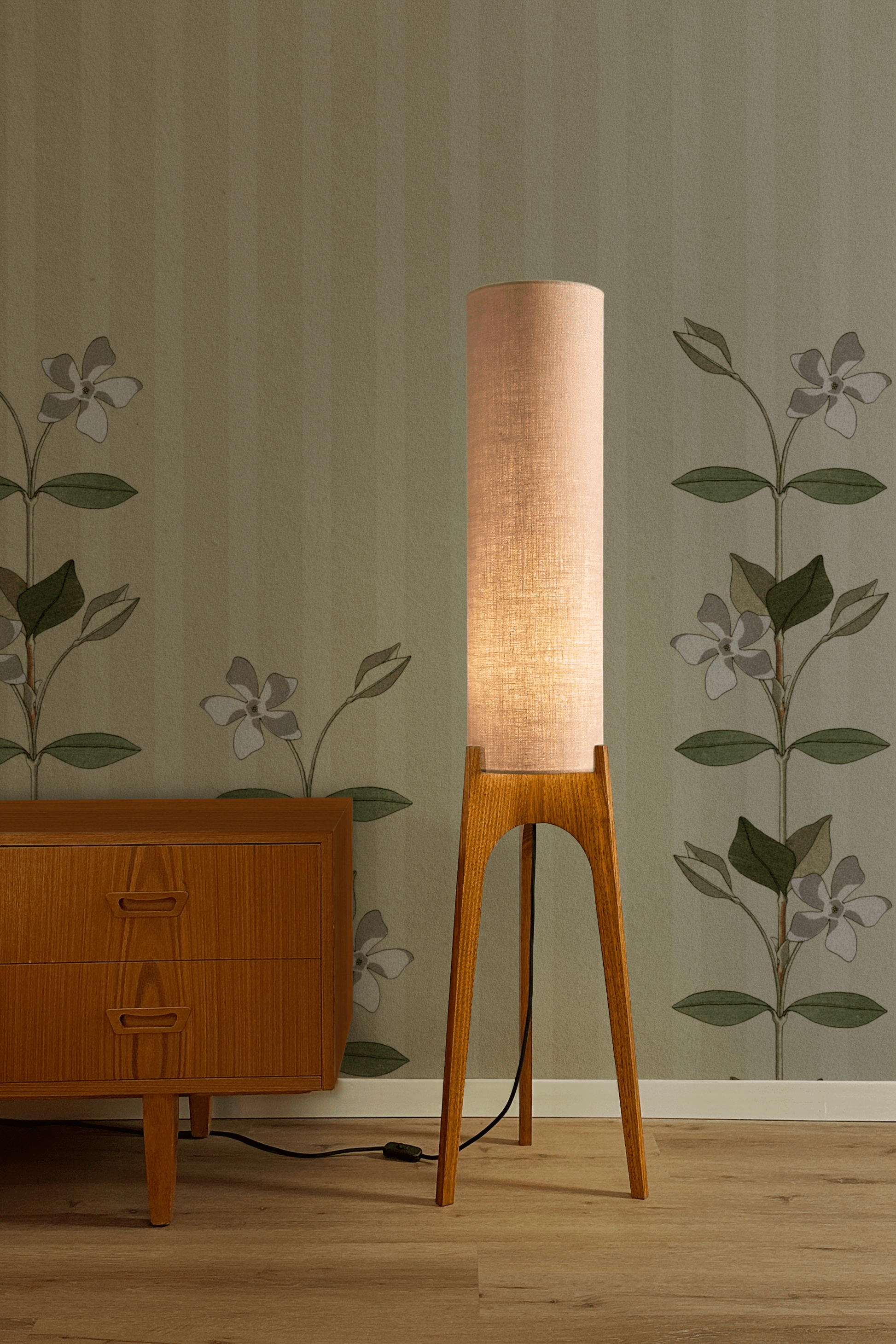 Rosewater - Premium Linen | Archie Rocket Floor Lamp - Mid - Century Modern inspired handmade Floor Lamp by Retro Duo.