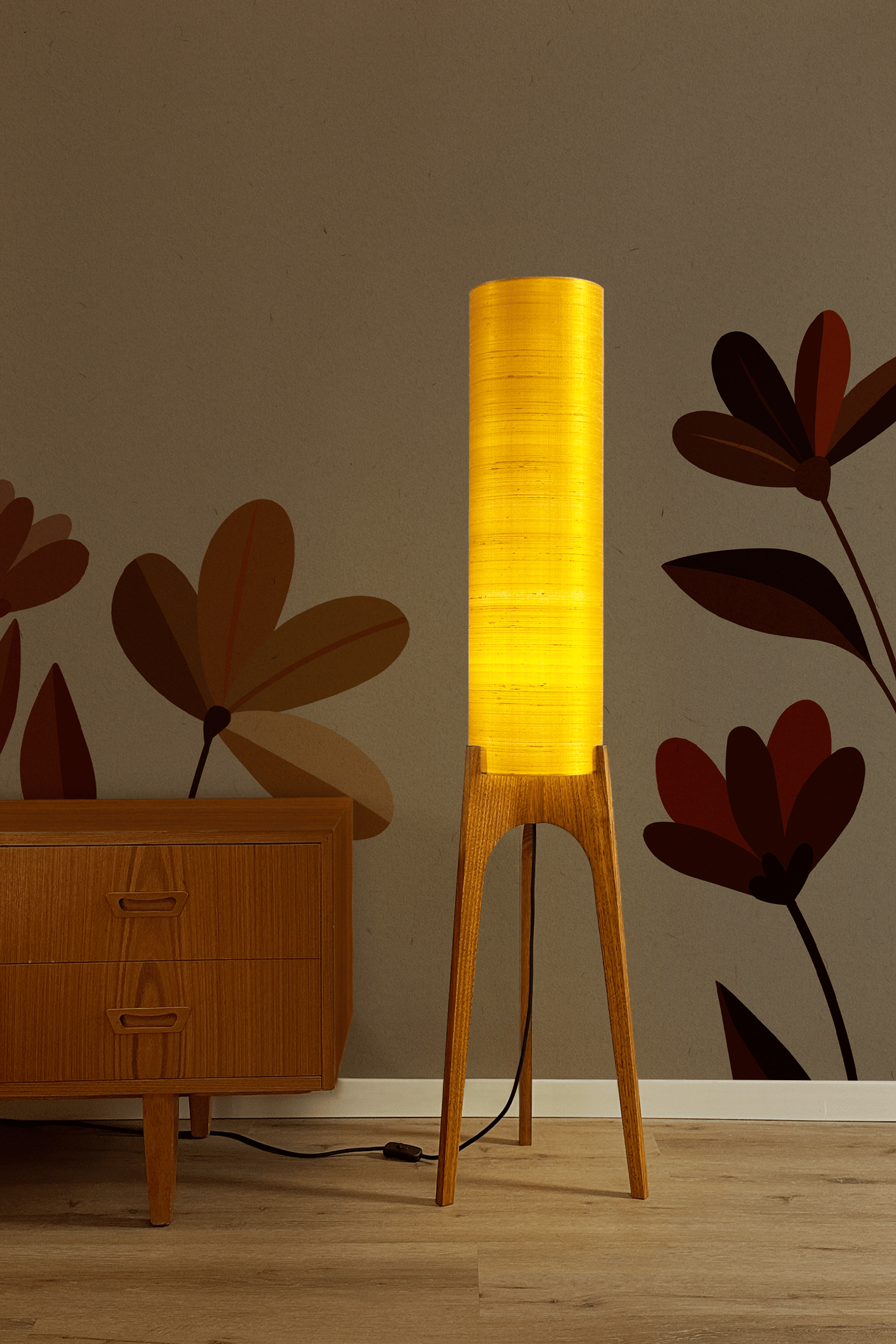 Saffron Yellow - Premium Raw Silk | Archie Rocket Floor Lamp - Mid Century Modern inspired handmade Floor Lamp by Retro Duo.