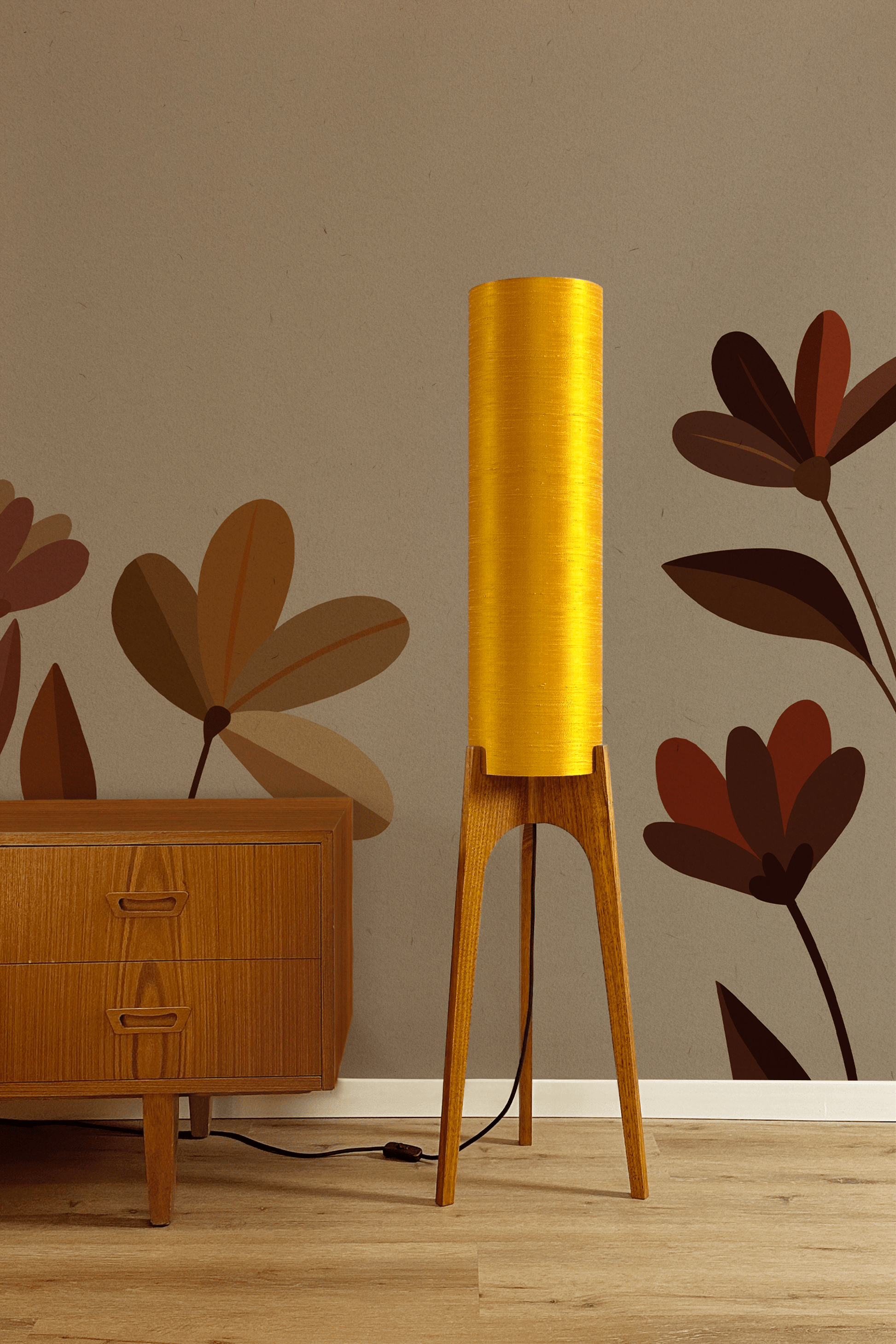 Saffron Yellow - Premium Raw Silk | Archie Rocket Floor Lamp - Mid Century Modern inspired handmade Floor Lamp by Retro Duo.