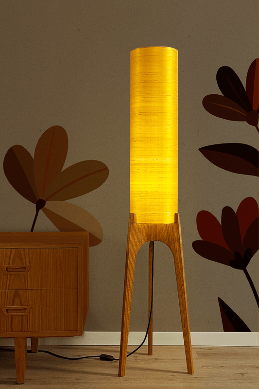 Saffron Yellow - Premium Raw Silk | Archie Rocket Floor Lamp - Mid Century Modern inspired handmade Floor Lamp by Retro Duo.