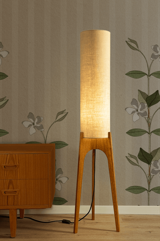 Sesame - Premium Linen | Archie Rocket Floor Lamp - Mid - Century Modern inspired handmade Floor Lamp by Retro Duo.