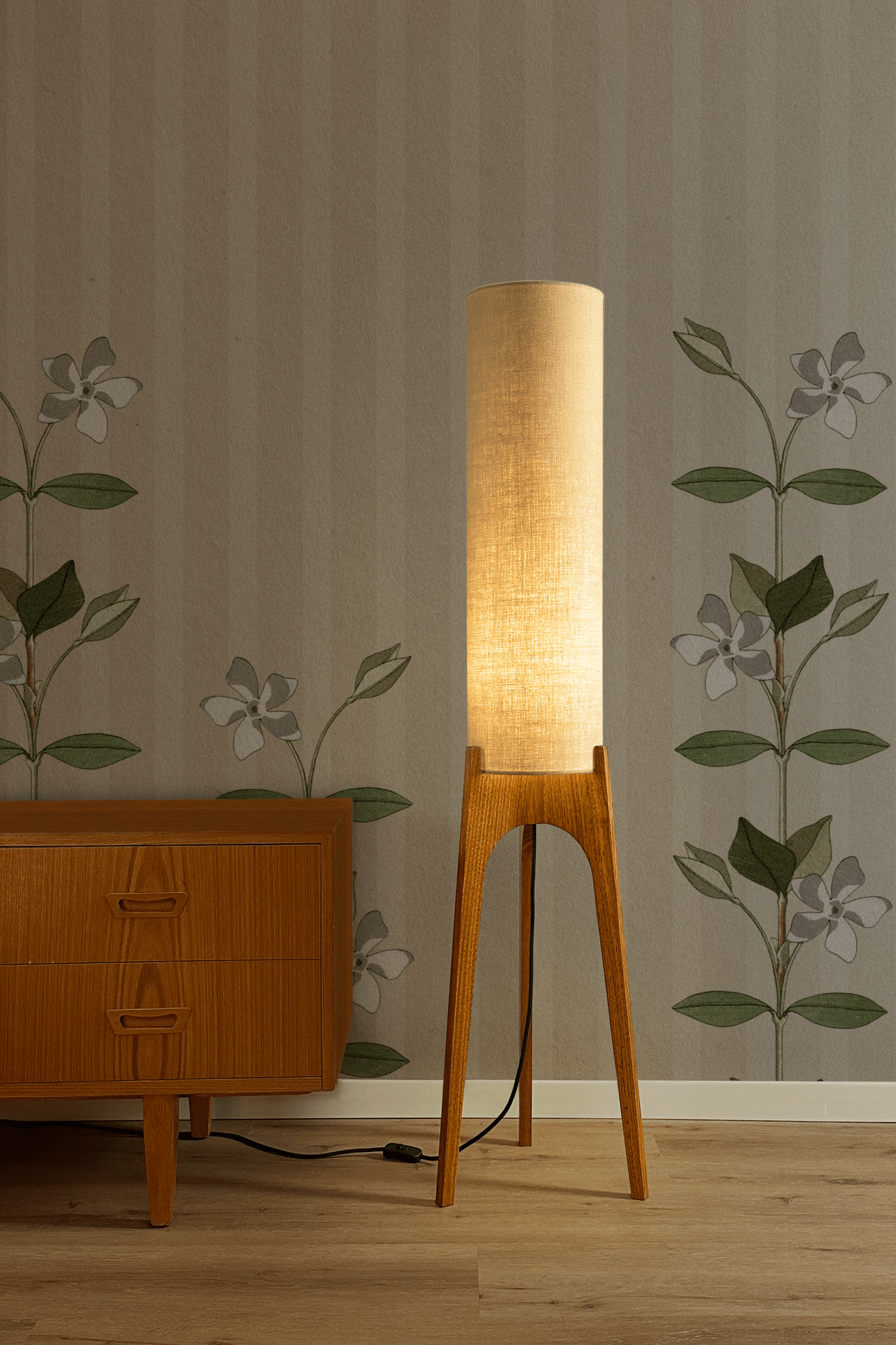 Sesame - Premium Linen | Archie Rocket Floor Lamp - Mid - Century Modern inspired handmade Floor Lamp by Retro Duo.