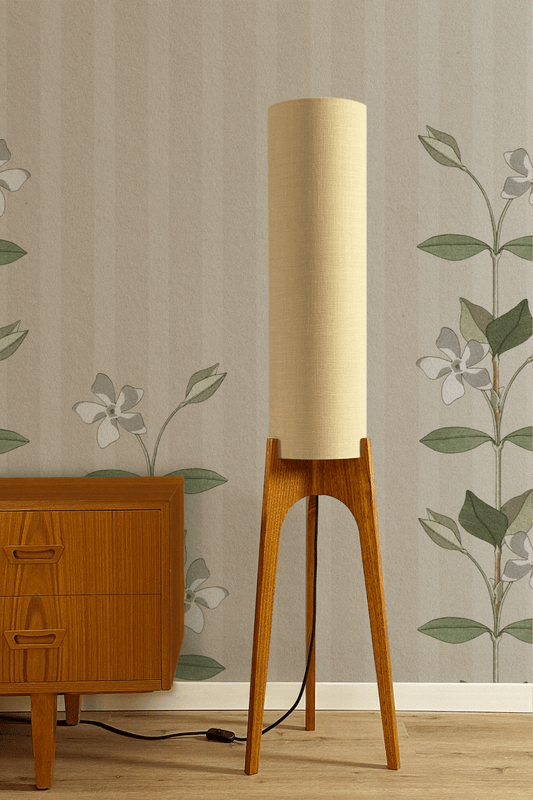 Sesame - Premium Linen | Archie Rocket Floor Lamp - Mid - Century Modern inspired handmade Floor Lamp by Retro Duo.