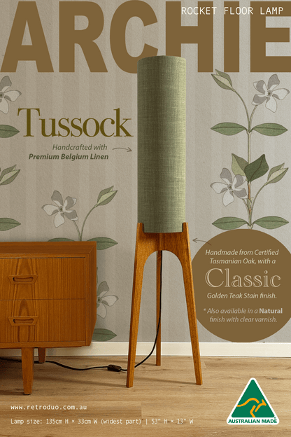 Tussock - Premium Linen | Archie Rocket Floor Lamp - Mid - Century Modern inspired handmade Floor Lamp by Retro Duo.