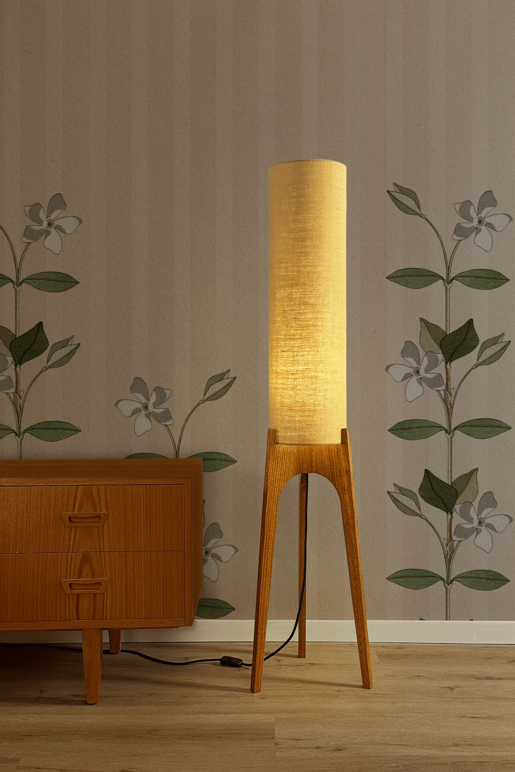 Wheat - Premium Linen | Archie Rocket Floor Lamp - Mid - Century Modern inspired handmade Floor Lamp by Retro Duo.